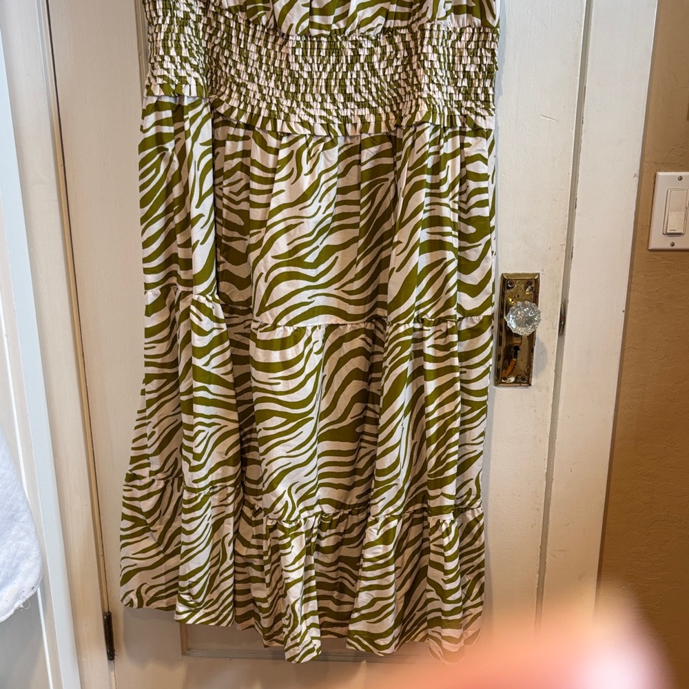 Anthropologie Green and Cream Zebra Print Sleeveless Dress 3X - Picture 3 of 13